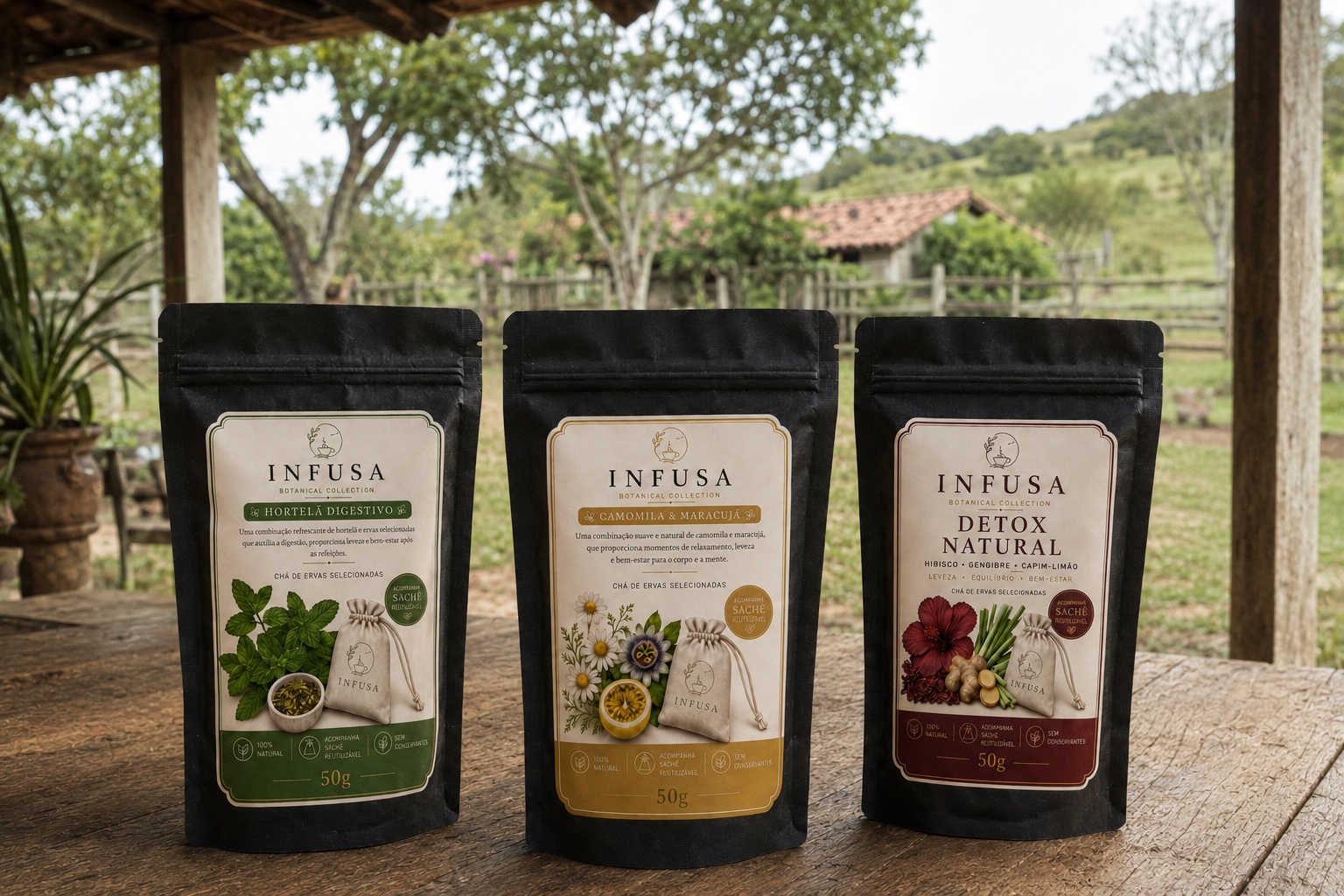 Kit Infusa com os chás de Hortelã, Camomila e Maracujá, e Hibisco, Gengibre e Capim-limão